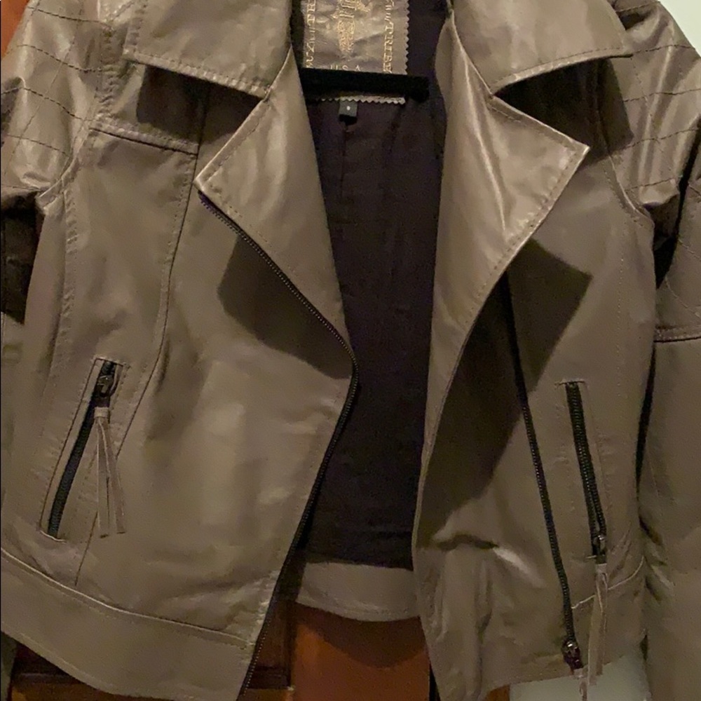 Grey Leather Jacket/ Practically New - image 3
